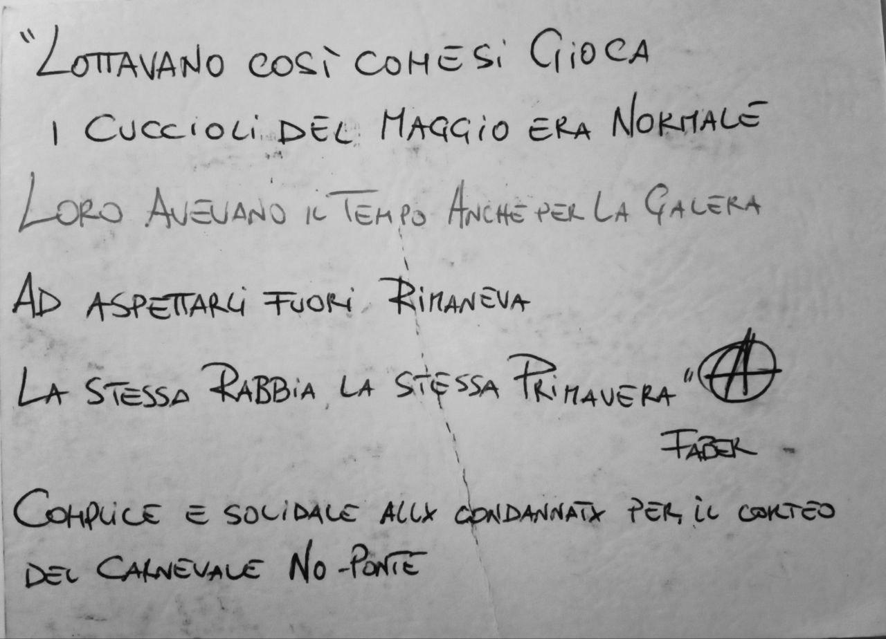 RISPOSTA  DI LUIGI DAL CARCERE ad una cartolina solidale